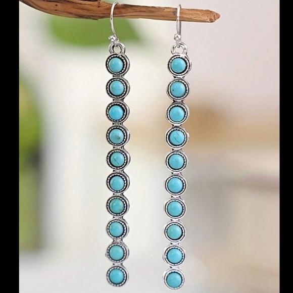 Turquoise and Silver Cascading Dangle Earrings - Picture 1 of 9